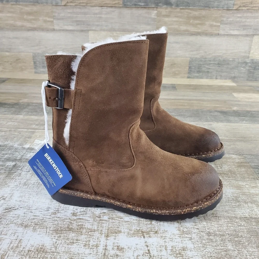 Birkenstock Uppsala Shearling Womens Boots Sz 5 - 5.5 Tea Fur Trim Suede Leather